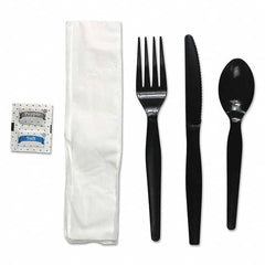 Boardwalk - Six-Piece Cutlery Kit, Condiment/Fork/Knife/Napkin/Spoon, Heavyweight, Black, 250/Carton - First Tool & Supply