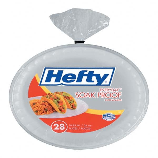 Hefty - Soak Proof Tableware, Foam Plates, 10-1/4" Diam, White, 28/Pack - First Tool & Supply