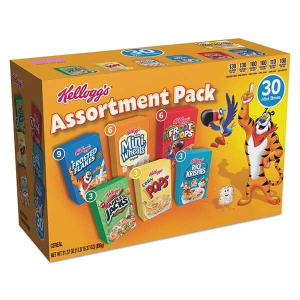 Kellogg's - Snacks, Cookies, Candy & Gum Breakroom Accessory Type: Cereal Breakroom Accessory Description: Breakfast Cereal Mini Boxes, Assorted, 2.39 oz Box, 30/Carton - First Tool & Supply