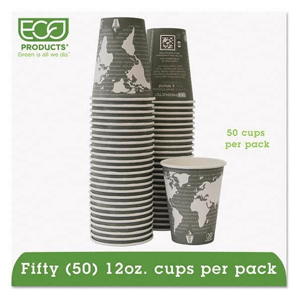 ECO PRODUCTS - World Art Renewable/Compostable Hot Cups, 12 oz, Gray, 50/Pack - First Tool & Supply