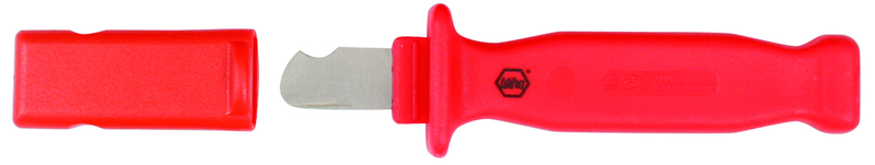 Insulated Electricians Cable Stripping Knife 35mm Blade Length; Hooked cutting edge. Cover included. - First Tool & Supply