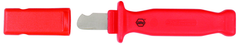 Insulated Electricians Cable Stripping Knife 35mm Blade Length; Hooked cutting edge. Cover included. - First Tool & Supply