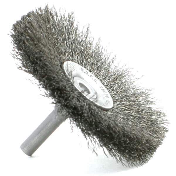 Brush Research Mfg. - 2" Brush Diam, Crimped, Flared End Brush - 1/4" Diam Steel Shank, 2,500 Max RPM - First Tool & Supply