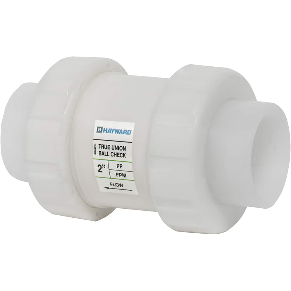 Hayward - Check Valves; Design: In-line; True Union Ball Check ; Tube Outside Diameter (mm): 38.100 ; Pipe Size (Inch): 1-1/2 ; Tube Outside Diameter (Inch): 1-1/2 ; End Connections: Threaded ; Material: Polypropylene - Exact Industrial Supply