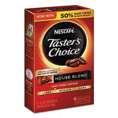 Nescafe - Coffee, Tea & Accessories Breakroom Accessory Type: Coffee Breakroom Accessory Description: Taster's Choice House Blend Instant Coffee, 0.1oz Stick, 6/Box, 12Box/Carton - First Tool & Supply