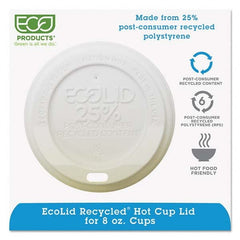 ECO PRODUCTS - EcoLid 25% Recy Content Hot Cup Lid, White, Fits 8 oz Hot Cups, 100/PK, 10 PK/CT - First Tool & Supply