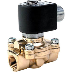 Parker - 120/60 - 110/50 VAC 1/2" NPT Port Brass Two-Way Internally Piloted Diaphragm Solenoid Valve - First Tool & Supply