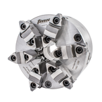 6-Jaw SET-TRU Forged Steel Body Scroll Chuck with Two-Piece Hard Reversible Jaws, Flat Back, 5" - First Tool & Supply