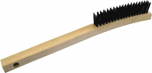 Gordon Brush - 3 Rows x 19 Columns Steel Scratch Brush - 5-3/4" Brush Length, 13-3/4" OAL, 1/8 Trim Length, Wood Curved Handle - First Tool & Supply