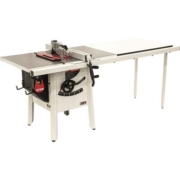 Jet - 10" Blade Diam, 5/8" Arbor Diam, 1 Phase Table Saw - 1-3/4 hp, 27" Wide, 115 Volt, 3-1/8" Cutting Depth - First Tool & Supply