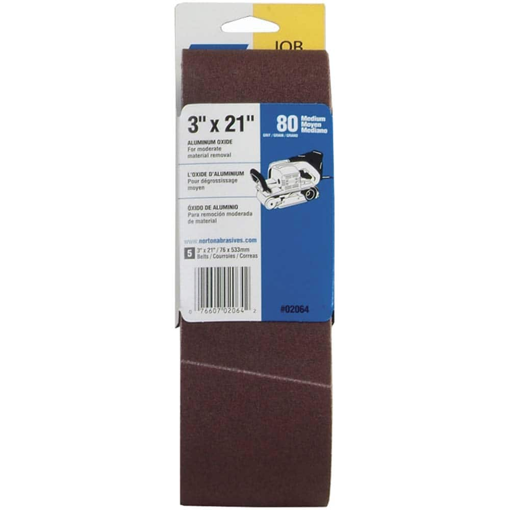 Norton - 3" Wide x 21" OAL, 80 Grit, Aluminum Oxide Abrasive Belt - First Tool & Supply