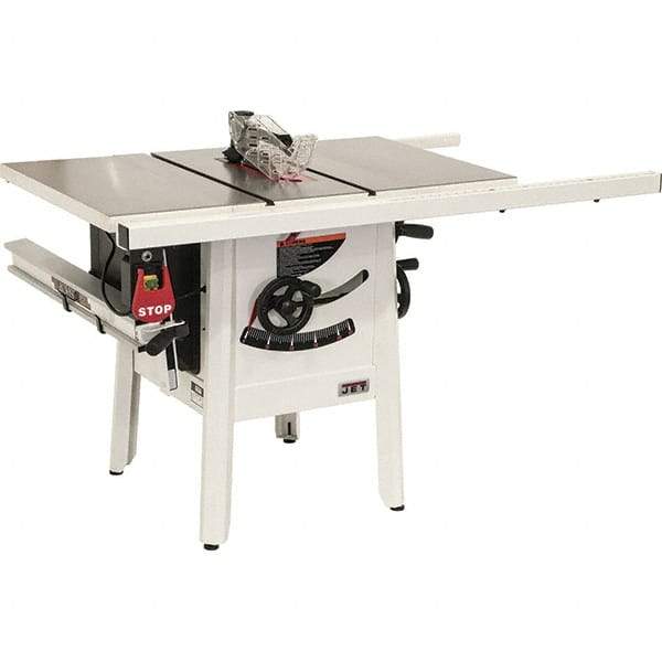 Jet - 10" Blade Diam, 5/8" Arbor Diam, 1 Phase Table Saw - 1-3/4 hp, 27" Wide, 115 Volt, 3-1/8" Cutting Depth - First Tool & Supply