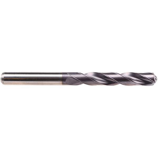 Emuge - 7.3mm 140° Solid Carbide Jobber Drill - TiAlN Finish, Right Hand Cut, Spiral Flute, Cylindrical Shank, 91mm OAL, Four Facet Point - First Tool & Supply