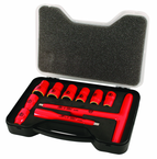 Insulated 3/8" Inch T-Handle Socket Set Includes: 5/16 - 3/4" Sockets and 5" Extension Bar and T Handle in Storage Box. 11 Pieces - First Tool & Supply