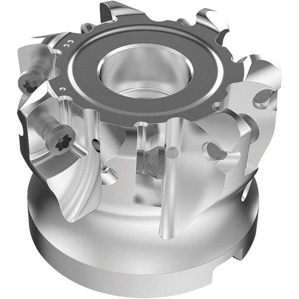 Seco - 7 Inserts, 37.9mm Cutter Diam, 1.8mm Max Depth of Cut, Indexable High-Feed Face Mill - 19.05mm Arbor Hole Diam, 0.185" Keyway Width, 1-1/2" High, R220.21-LP09 Toolholder, LPKT09 Inserts, Series High Feed - First Tool & Supply