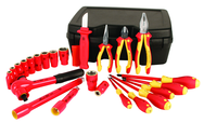 Insulated 1/2" Drive Inch Socket Set with 3/8" - 1" Sockets; 2 Extension Bars; 1/2" Ratchet; Knife; Slotted & Phillips; 3 Pliers/Cutters in Storage Box. 24 Pieces - First Tool & Supply