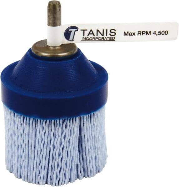 Tanis - 220 Grit, 1-1/2" Brush Diam, Crimped, End Brush - 1/4" Diam Steel Shank, 4,500 Max RPM - First Tool & Supply