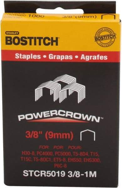 Stanley Bostitch - 3/8" Long x 7/16" Wide, 18 Gauge Crowned Construction Staple - Steel, Chisel Point - First Tool & Supply