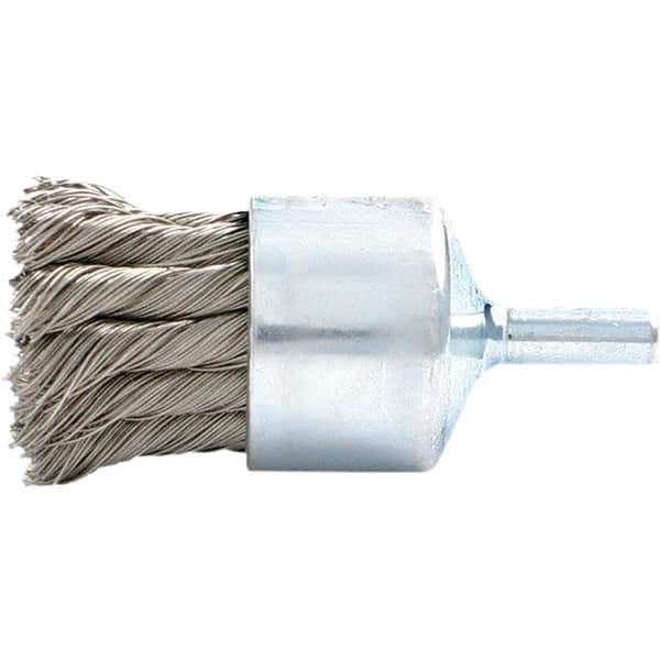 Brush Research Mfg. - 1.13" Brush Diam, Knotted, End Brush - 1/4" Diam Steel Shank, 20,000 Max RPM - First Tool & Supply