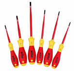 Insulated Slim Integrated Insulation 6 Piece Screwdriver Set Slotted 4.5; 6.5; Phillips #1 & 2; Square #1 & 2. - First Tool & Supply