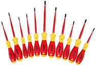 Insulated Slim Integrated Insulation 11 Piece Screwdriver Set Slotted 3.5; 4; 4.5; 5.5; 6.5; Phillips #1 & 2; Xeno #1 & 2; Square #1 & 2 - First Tool & Supply