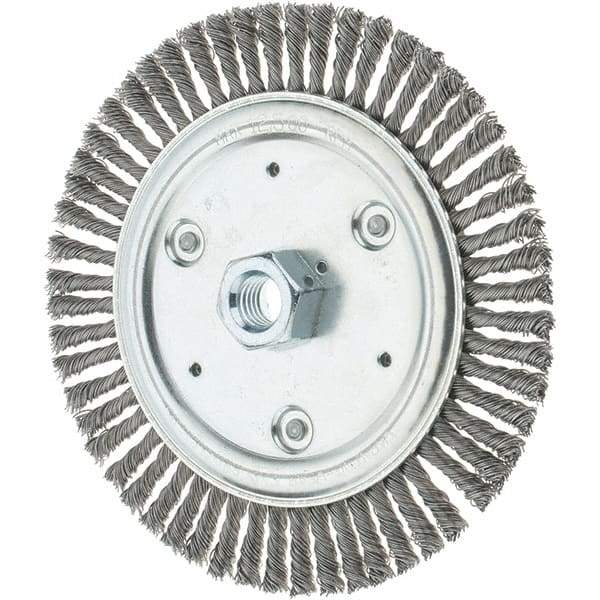 Tru-Maxx - 7" OD, 5/8-11 Arbor Hole, Stringer Bead Steel Wheel Brush - 3/16" Face Width, 1-1/8" Trim Length, 0.02" Filament Diam, 9,000 RPM - First Tool & Supply