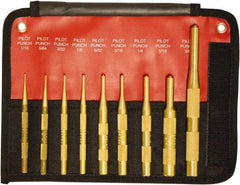 Mayhew - 9 Piece, 1/16 to 3/8", Brass Pilot Punch Kit - Round Shank, Brass, Comes in Pouch - First Tool & Supply