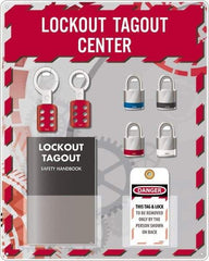 NMC - Equipped Acrylic Tag & Padlock/Hasp Station - 16" Wide x 20" High x 4" Deep, Red, White, Blue, Black - First Tool & Supply