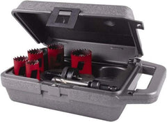 M.K. MORSE - 7 Piece, 7/8" to 1-1/2" Saw Diam, Mechanic's Hole Saw Kit - Bi-Metal, Toothed Edge, Pilot Drill Model No. MAPD301, Includes 2 Hole Saws - First Tool & Supply