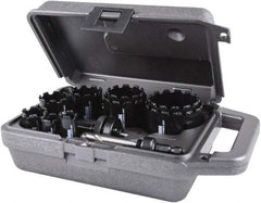 M.K. MORSE - 11 Piece, 3/4" to 2-1/2" Saw Diam, Hole Saw Kit - Carbide Grit, Gulleted Edge, Pilot Drill Model No. MAPD301, Includes 3 Hole Saws - First Tool & Supply