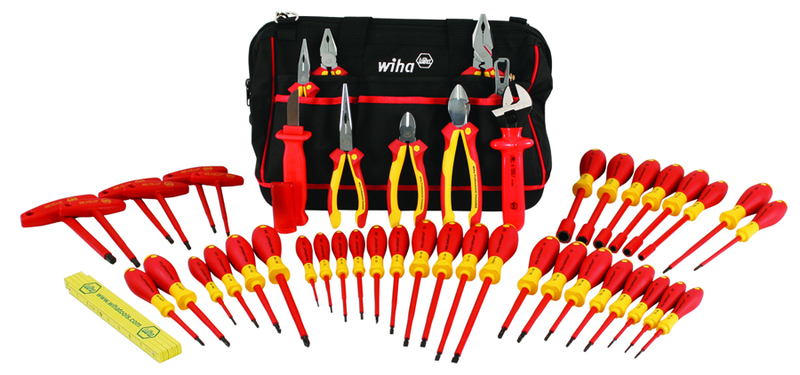 48 Piece - Insulated Tool Set with Pliers; Cutters; Nut Drivers; Screwdrivers; T Handles; Knife & Ruler in Tool Box - First Tool & Supply