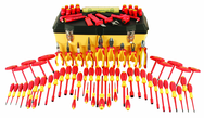 80 Piece - Insulated Tool Set with Pliers; Cutters; Nut Drivers; Screwdrivers; T Handles; Knife; Sockets & 3/8" Drive Ratchet w/Extension; Adjustable Wrench; Ruler - First Tool & Supply
