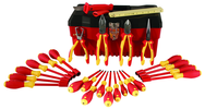 25 Piece - Insulated Tool Set with Pliers; Cutters; Ruler; Knife; Slotted; Phillips; Square & Terminal Block Screwdrivers; Nut Drivers in Tool Box - First Tool & Supply