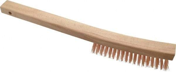 Ampco - 4 Rows x 19 Columns Bronze Curve-Handle Wire Brush - 13-3/4" OAL, 1-1/8" Trim Length, Wood Curved Handle - First Tool & Supply