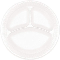 DART - Concorde Foam Plate, 3-Comp, 9" dia, 125/Pack, 4 Packs/Carton - White - First Tool & Supply