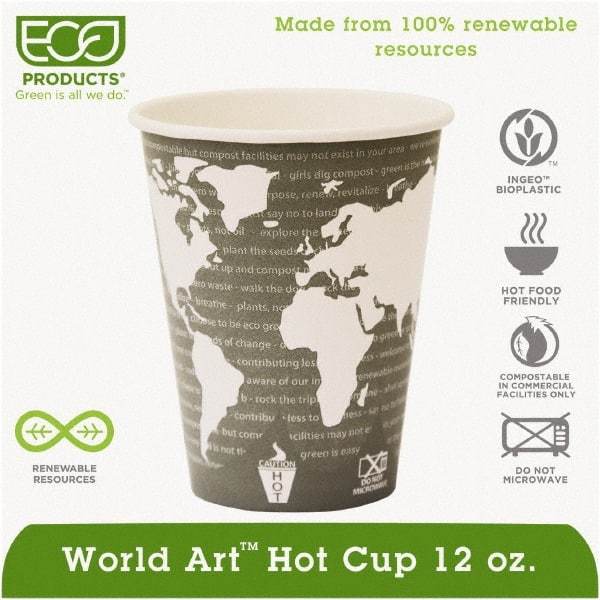 ECO PRODUCTS - World Art Renewable Compostable Hot Cups, 12 oz, 50/PK, 20 PK/CT - World Art Design - First Tool & Supply