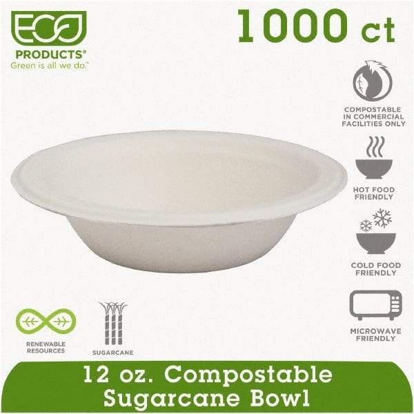 ECO PRODUCTS - Renewable & Compostable Sugarcane Bowls - 12 oz, 50/PK, 20 PK/CT - White - First Tool & Supply