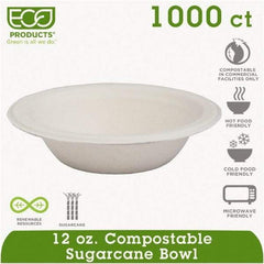 ECO PRODUCTS - Renewable & Compostable Sugarcane Bowls - 12 oz, 50/PK, 20 PK/CT - White - First Tool & Supply