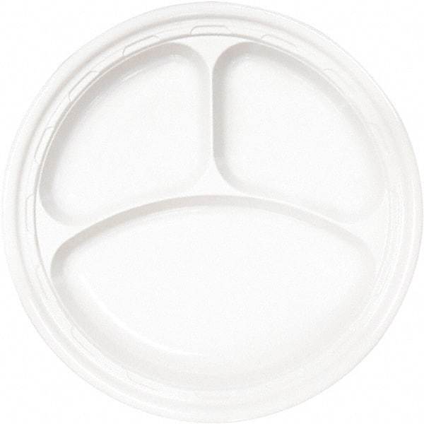 DART - Famous Service Plastic Dinnerware, Plate, 3-Comp, 10-1/4" Diam - White - First Tool & Supply