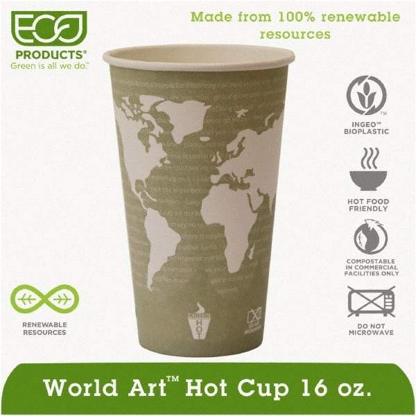 ECO PRODUCTS - World Art Renewable Compostable Hot Cups, 16 oz, 50/PK, 20 PK/CT - World Art Design - First Tool & Supply