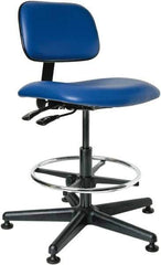 Bevco - 19-1/2 to 27" High Adjustable Height Swivel Stool - 27" Wide x 27" Deep, Vinyl Seat, Blue - First Tool & Supply