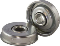 USDI - 1 Row, 1.668" OD, 7/16" Hex Open Conveyor Roller Bearing - 140 Lb Capacity, 550 Max RPM, with Flange, Steel with Zinc Housing - First Tool & Supply