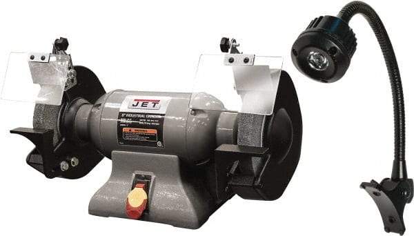 Jet - 8" Wheel Diam x 1" Wheel Width, 1 hp Grinder - 0.63" Arbor Hole Diam, 1 Phase, 3,450 Max RPM, 115 Volts - First Tool & Supply