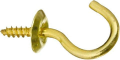 National Mfg. - 10 Lb Capacity, 0.76" Projection, Solid Brass All Purpose Hook - 0.3" Thread Length, 3/4" OAL, 0.09" Wire Diam - First Tool & Supply