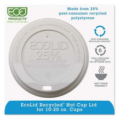 ECO PRODUCTS - EcoLid 25% Recy Content Hot Cup Lid, White, F/10-20 oz, 100/PK, 10 PK/CT - First Tool & Supply