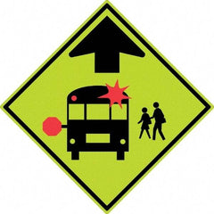 NMC - "School Bus", 30" Wide x 30" High, Aluminum Warning & Safety Reminder Signs - 0.08" Thick, Red & Black on Yellow, Diamond Grade Reflectivity, Diamond, Post Mount - First Tool & Supply