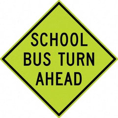 NMC - "School Bus Turn Ahead", 30" Wide x 30" High, Aluminum Traffic Control Signs - 0.08" Thick, Black on Yellow, Diamond Grade Reflectivity, Diamond, Post Mount - First Tool & Supply