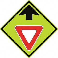 NMC - "Up Arrow, Yield Symbol", 30" Wide x 30" High, Aluminum Stop & Yield Signs - 0.08" Thick, Red & Black on Yellow, Diamond Grade Reflectivity, Diamond, Post Mount - First Tool & Supply