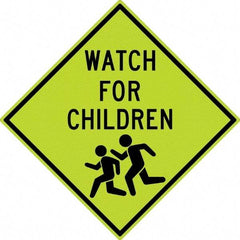 NMC - "Watch For Children", "Children Running", 30" Wide x 30" High, Aluminum Warning & Safety Reminder Signs - 0.08" Thick, Black on Yellow, Diamond Grade Reflectivity, Diamond, Post Mount - First Tool & Supply