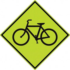 NMC - "Bike", 30" Wide x 30" High, Aluminum Warning & Safety Reminder Signs - 0.08" Thick, Black on Yellow, Diamond Grade Reflectivity, Diamond, Post Mount - First Tool & Supply